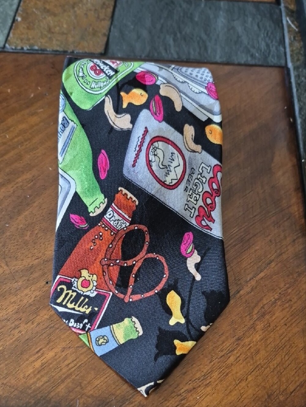 Nicole Miller Black Tie with Multicolor Snack & Beverage Motif - Picture 3 of 3